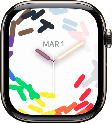 Il quadrante “Celebrazione del Pride”. I colori del Pride appaiono come forme colorate, mentre la data e l’ora sono visibili al centro.