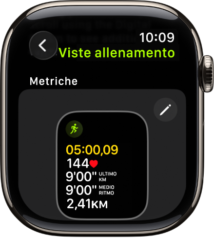 La schermata delle viste di allenamento, con la vista con le metriche di allenamento per una sessione di trekking.