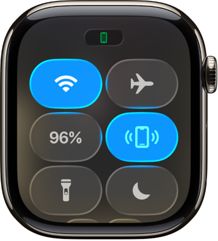 Izvēlne Control Center, kuras augšā pa labi ir redzama poga Ping iPhone.