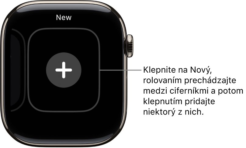 Obrazovka nového ciferníka s tlačidlom plus v strede. Klepnutím pridáte nový ciferník.