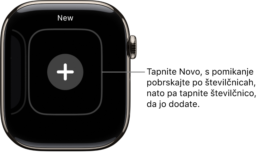 Zaslon nove številčnice z gumbom plus na sredini. Tapnite za dodajanje nove številčnice.