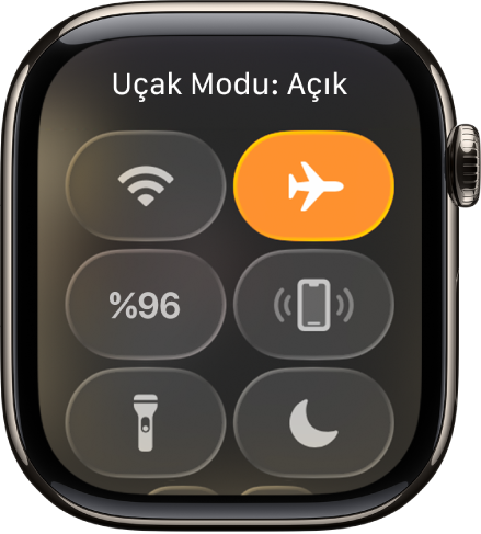 Uçak Modu’nun açık olduğunu göstermek için Uçak Modu düğmesi vurgulanmış Denetim Merkezi.