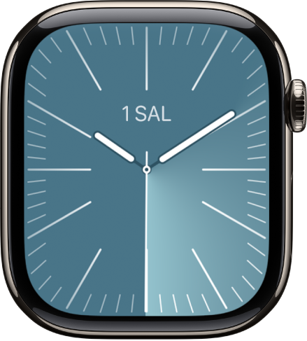 Üst ortada tarih ve onun altında bir Mesajlar komplikasyonu ile Solar Analog saat kadranı.