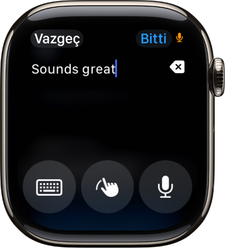 Ekranın en üstünde bir mesajı gösteren metin alanı ekranı. Ekran Klavyesi, Karalama veya Dikte düğmeleri ekranın en altındadır.
