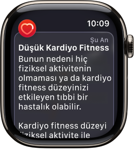 Kalp Atış Hızı uyarısı, düşük kardiyo fitness düzeyini belirtiyor.