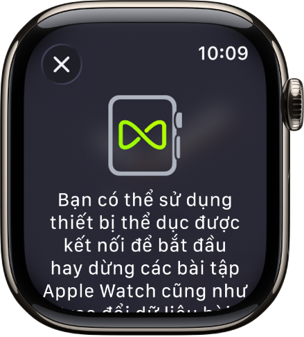 Một màn hình ghép đôi xuất hiện khi bạn ghép đôi Apple Watch của mình với thiết bị phòng gym.