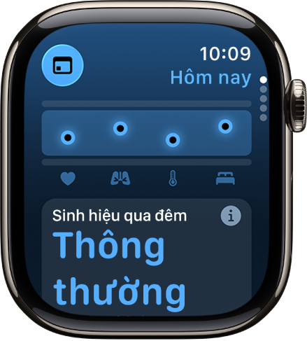 Một màn hình trong ứng dụng Sinh hiệu đang hiển thị các số liệu sức khỏe qua đêm.