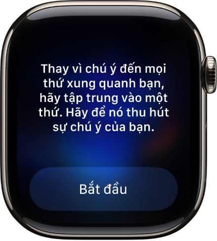 Ứng dụng Chú tâm đang hiển thị một suy nghĩ mà bạn có thể suy ngẫm. Một nút Bắt đầu ở bên dưới.