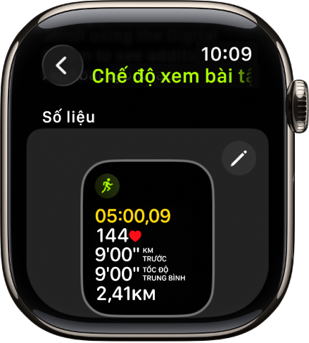 Màn hình Chế độ xem bài tập, đang hiển thị chế độ xem bài tập Số liệu cho một bài tập đi bộ đường dài.