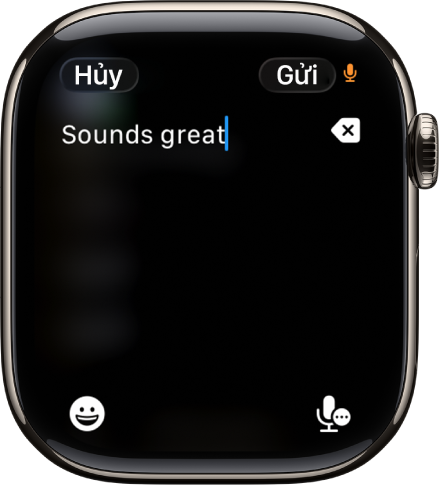 Màn hình trường văn bản đang hiển thị một tin nhắn được tạo bằng tính năng đọc chính tả. Các nút Biểu tượng và Đọc chính tả ở cuối màn hình.