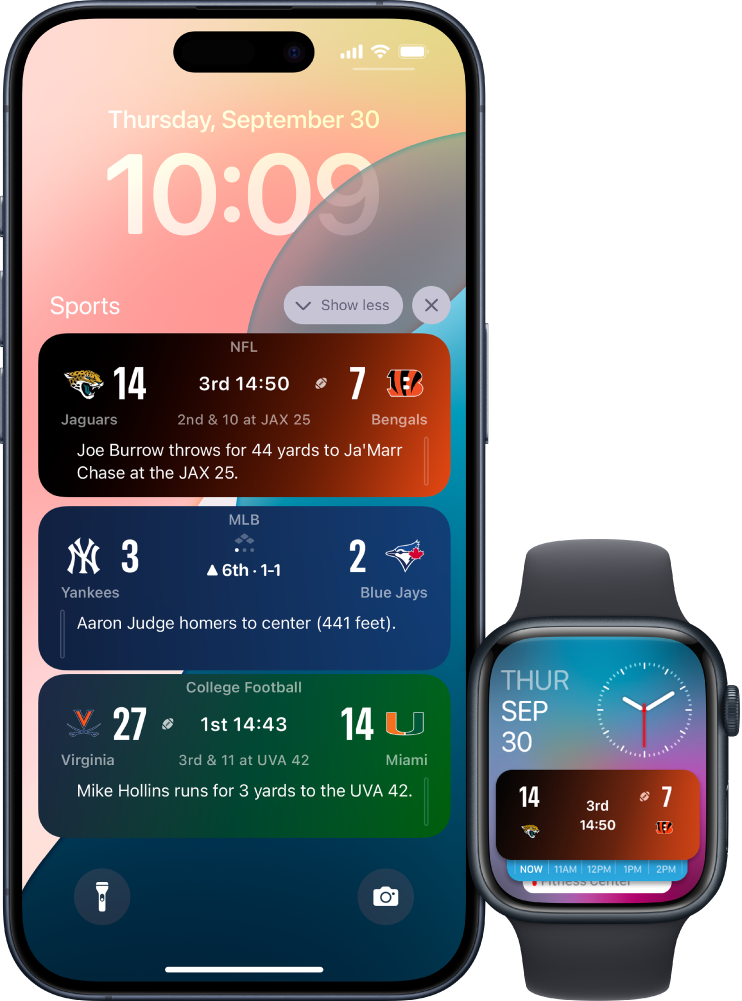 Upozornění na živé aktivity z aplikace Apple Sports na iPhonu a Apple Watch