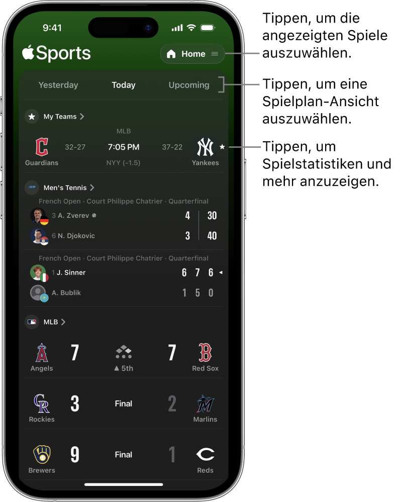 Spielstanddetails in der Apple Sports-App