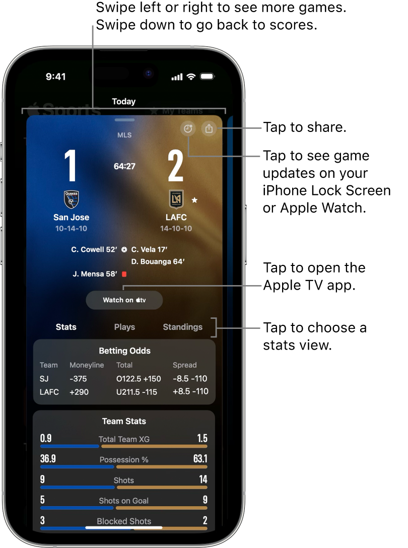 Game card detail in the Apple Sports app