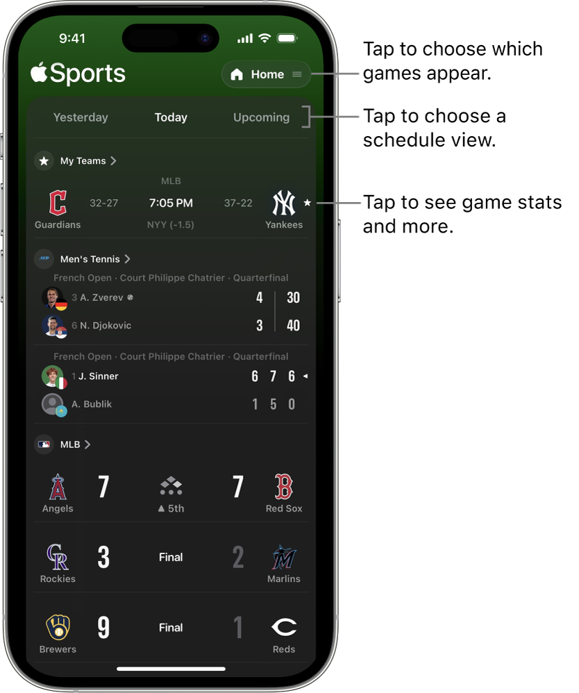 Scores detail in the Apple Sports app