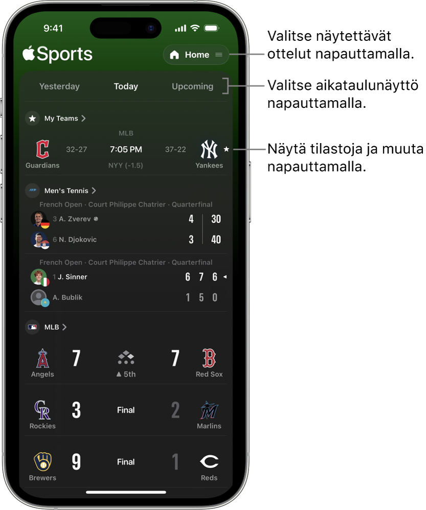 Tulostieto Apple Sports -apissa