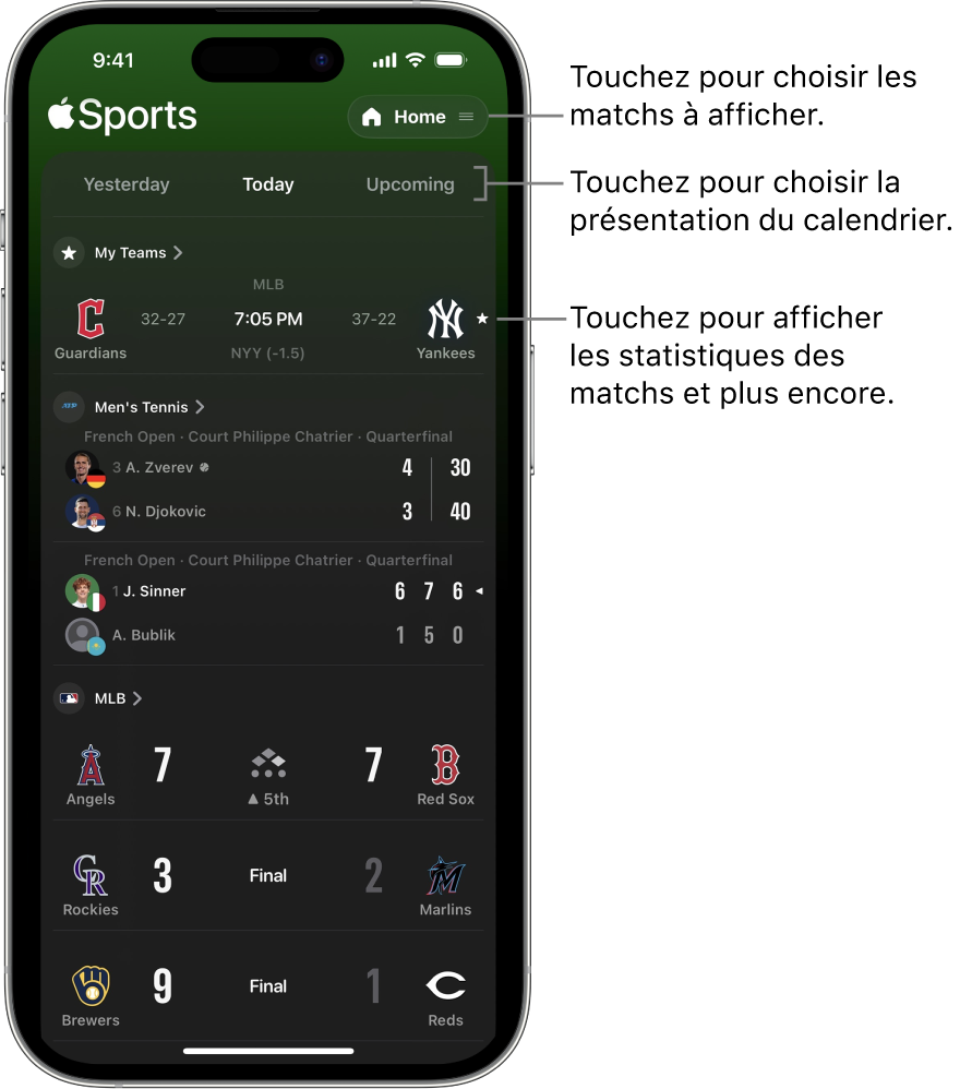 Détails des scores dans l’app Apple Sports