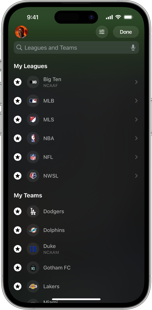 Détails des scores dans l’app Apple Sports