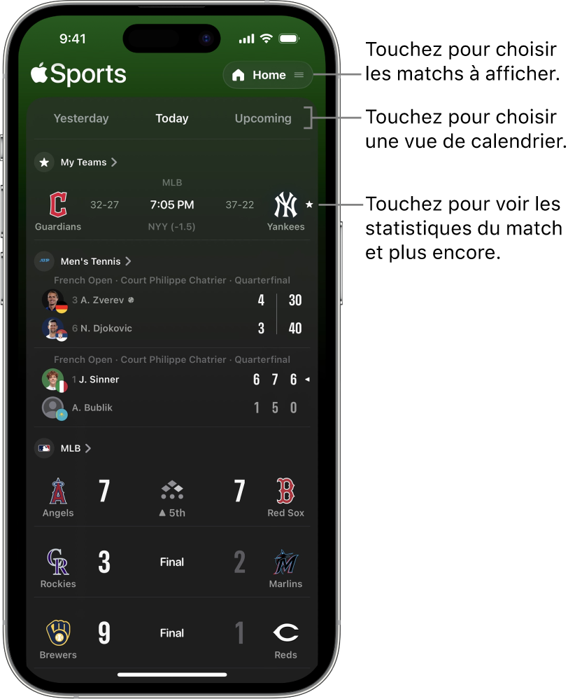 Détails des scores dans l’app Apple Sports