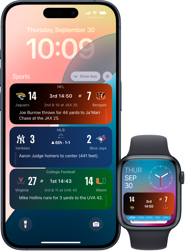 Meldingen voor live activiteiten van Apple Sports op de iPhone en Apple Watch