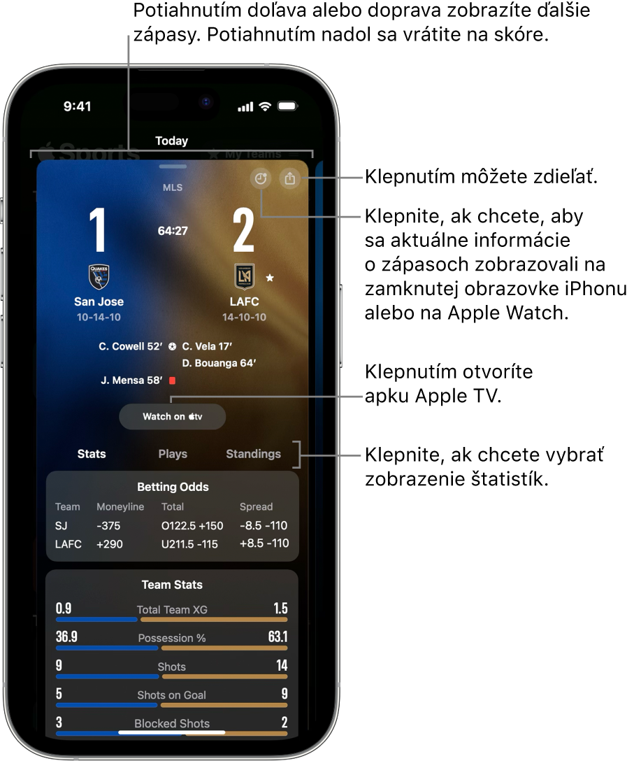 Detail karty zápasu v apke Apple Sports