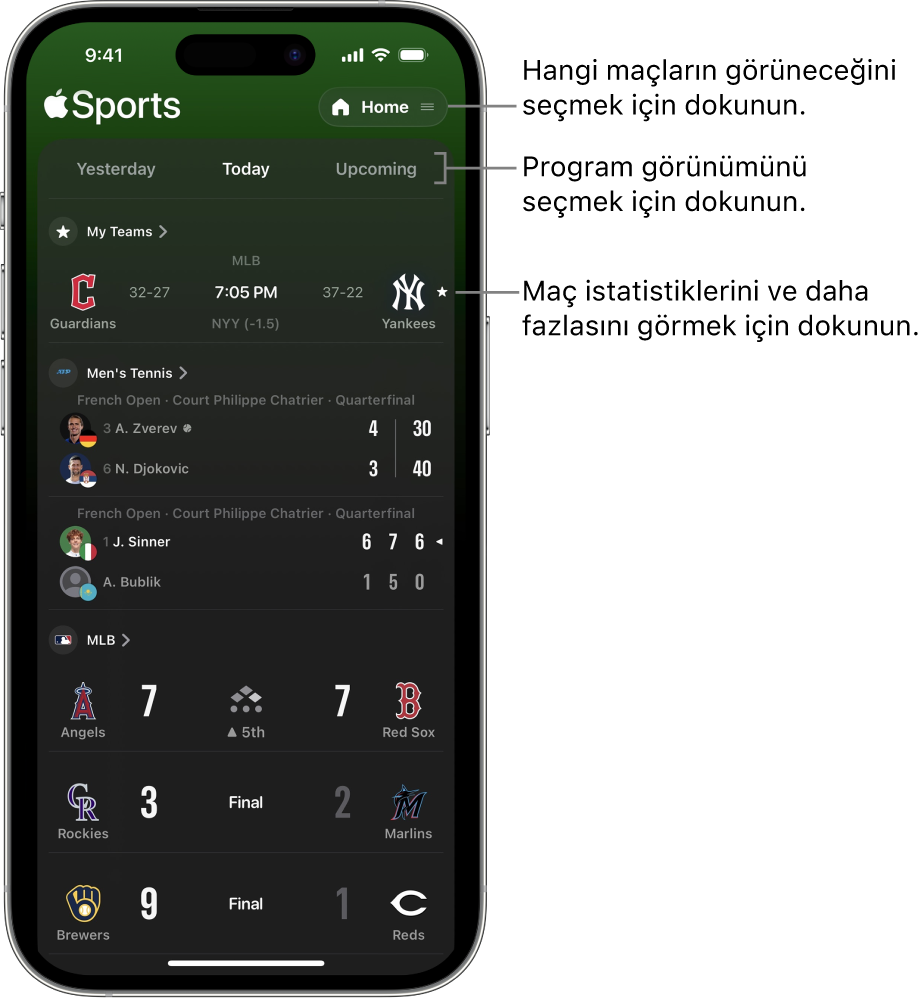Apple Spor uygulamasında skor ayrıntıları