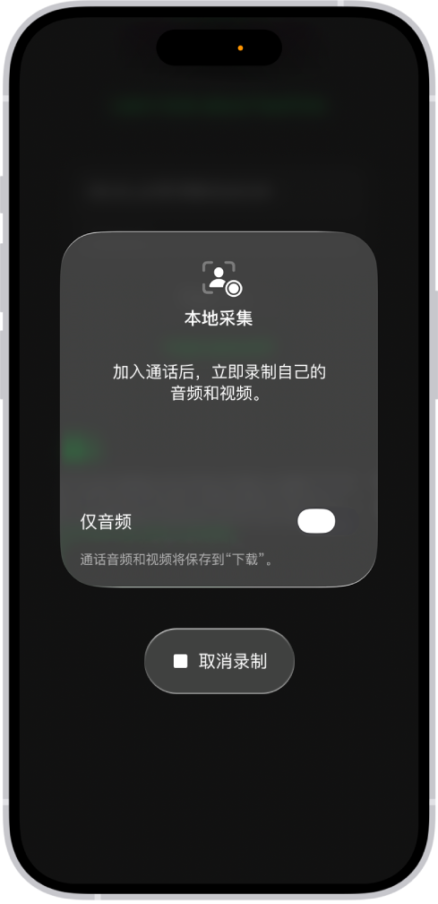 屏幕显示针对视频会议中的己方视角发起本地音频和视频采集。