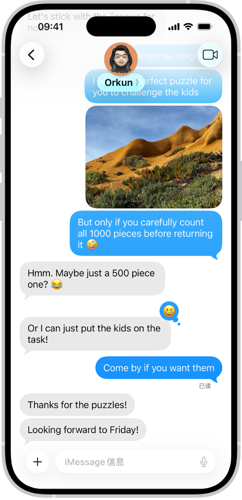 使用 iMessage 信息的对话。