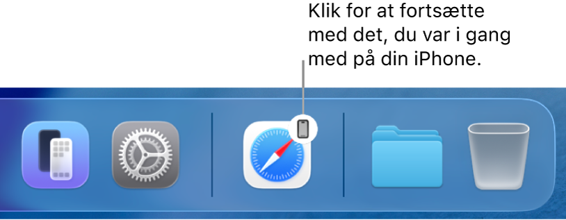 Symbolet for Handoff er synligt i Dock på Mac.