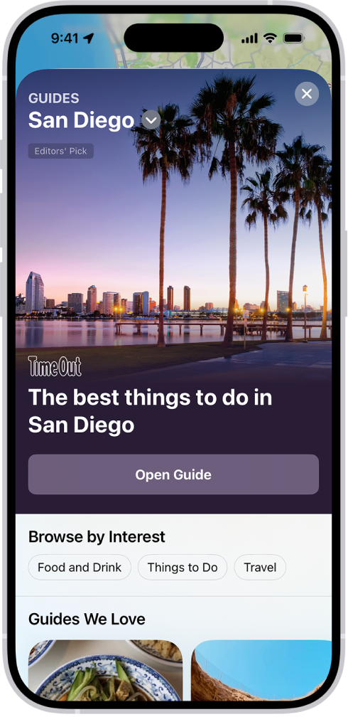 Appen Kort, der viser en guide om lokaliteter under vand.