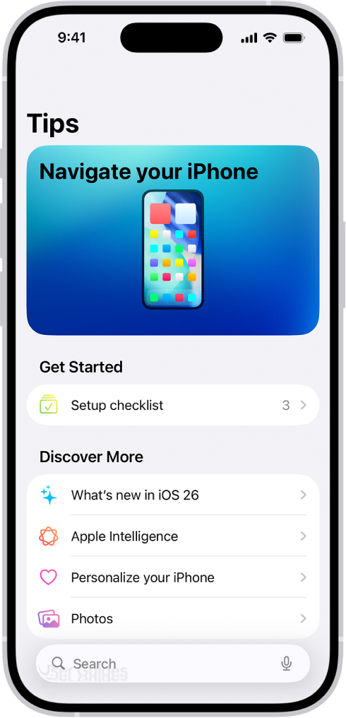 A screen showing a collection of tips with arrows indicating that you can tap a collection to view the tips in it.