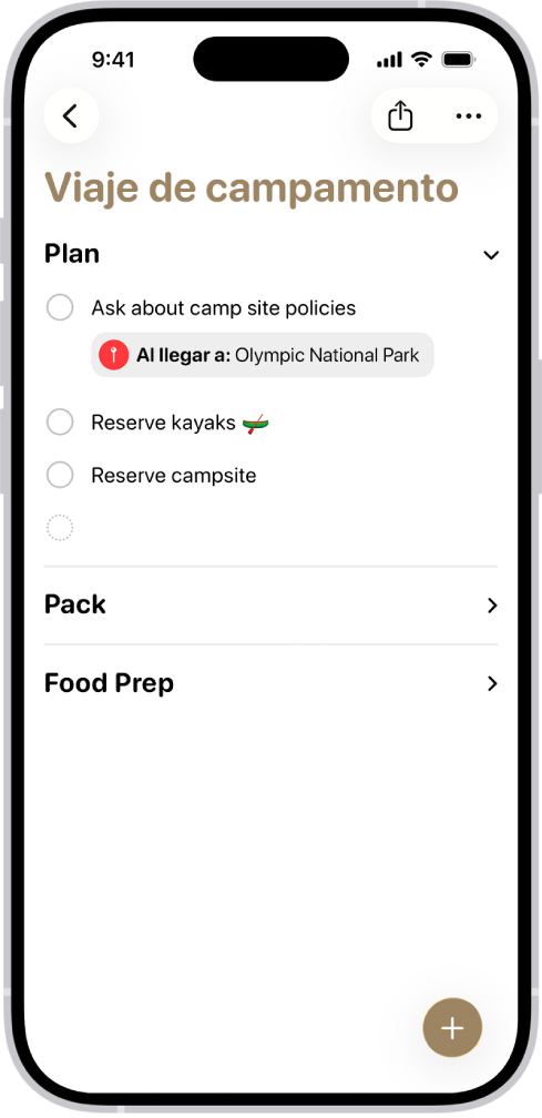 La app Recordatorios mostrando una lista con una sección expandida y las demás contraídas.