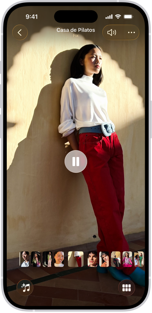 Ekraani keskel esitatakse mälestust. Ekraani allservas on nupud Memory Mixes ja Browse. Ekraani ülaosas on nupud Back, Mute ja More. Ekraani keskel üleval on foto asukoht ning esitatava loo nimi.