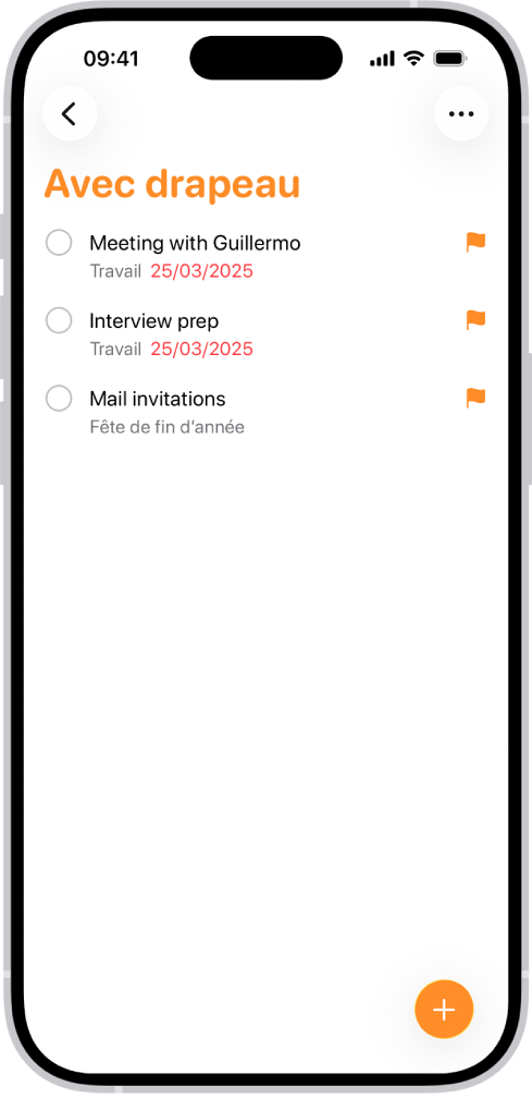 La liste intelligente Marqués dans l’app Rappels, qui regroupe automatiquement tous les rappels signalés par un drapeau dans une seule liste consolidée.