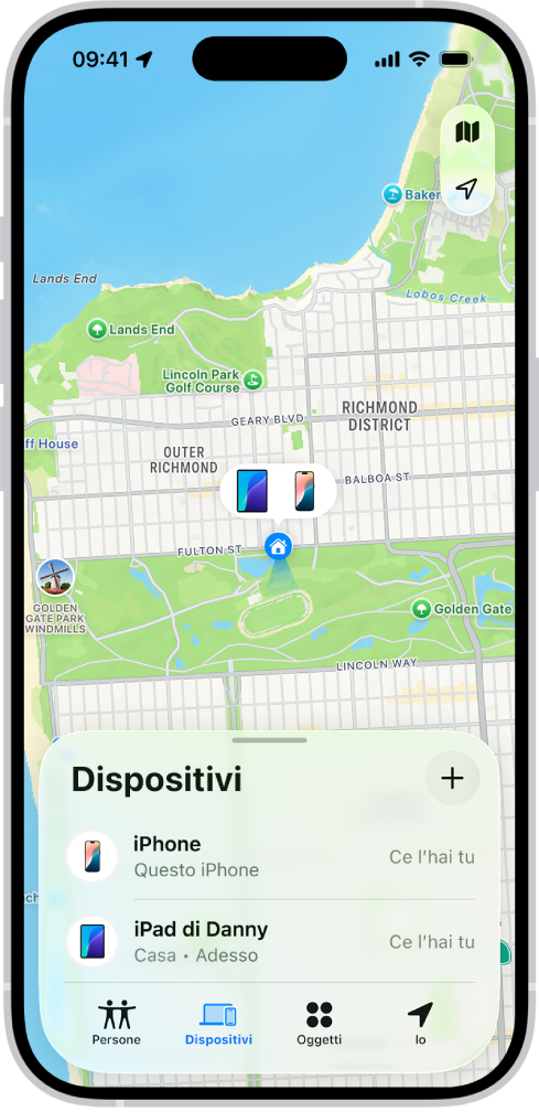 La schermata di Dov’è mostra due dispositivi che si trovano a casa.