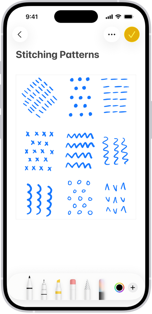 スケッチが表示されているメモ。画面下部にはマークアップツールがあります。