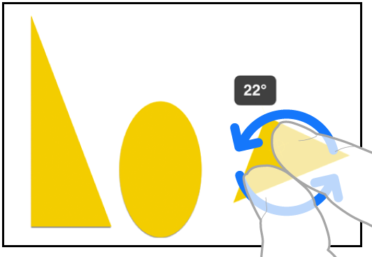 Freeform मध्ये आयटम सिलेक्ट करण्यासाठी आणि फिरवण्यासाठी हाताची दोन बोटे.