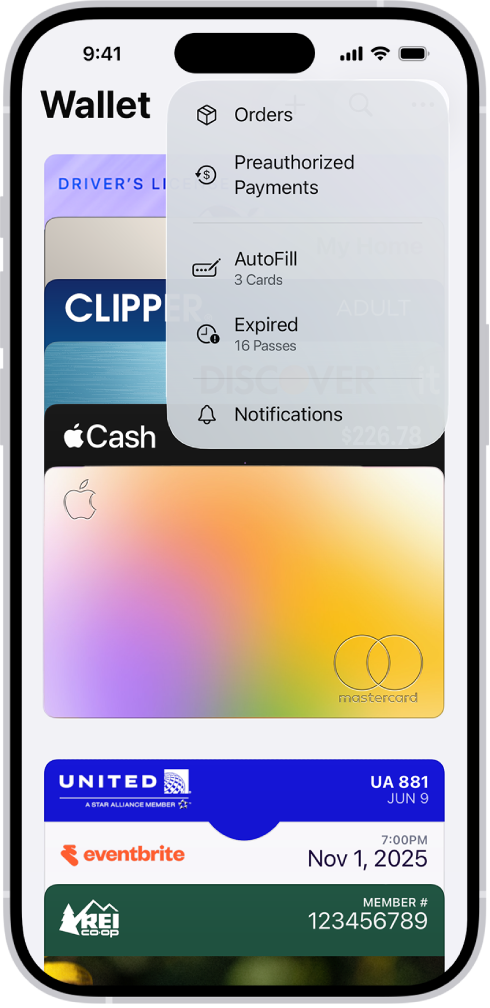 Kad kredit dalam app Wallet.