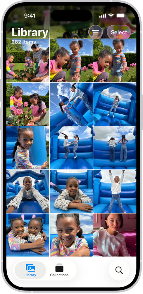 Het scherm 'Bibliotheek' in de Foto's-app.