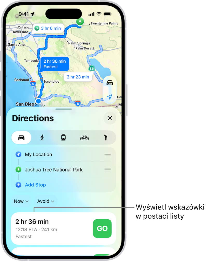 Karta zawierająca kilka tras.