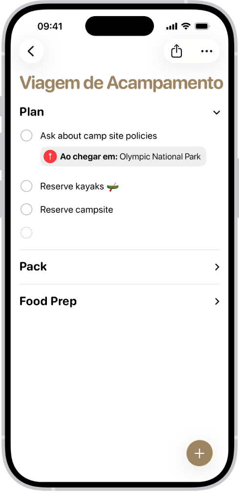 App Lembretes mostrando uma lista com uma seção expandida e as outras contraídas.