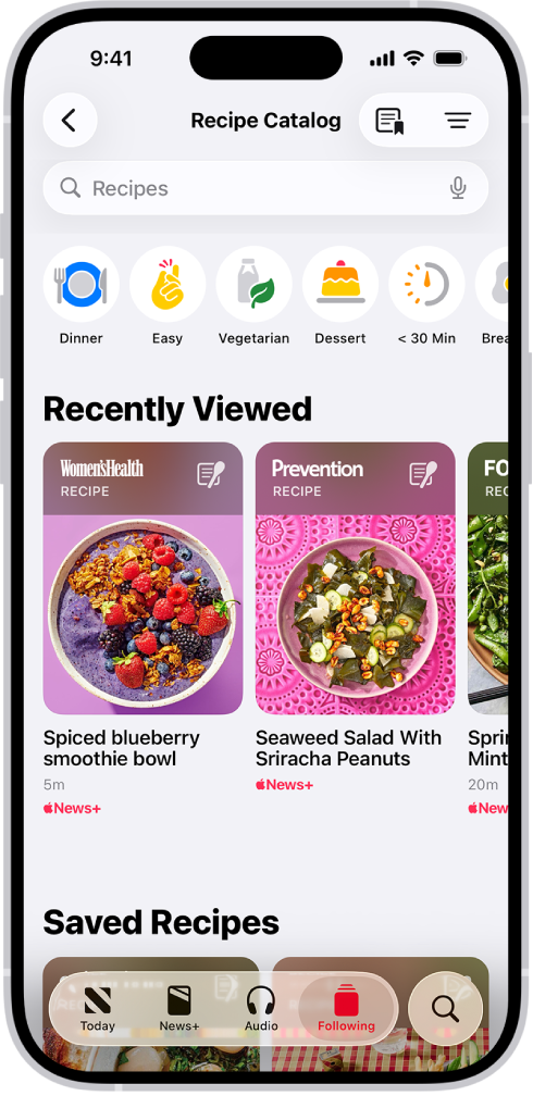 O catálogo de receitas em Apple News+.