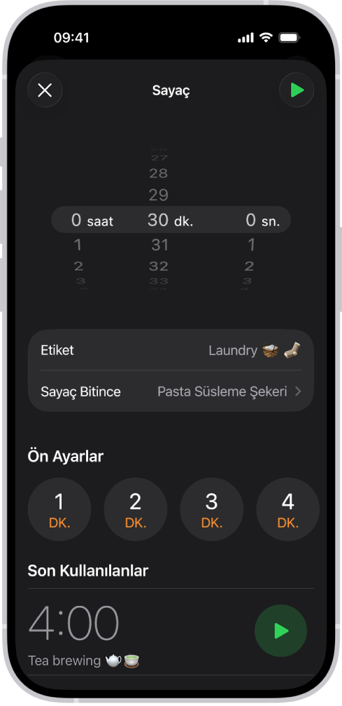 Sayaç ekleme ekranı, sayaç ayarlama ayarları ve son yaratılan bir sayacı başlatma düğmesi ile.