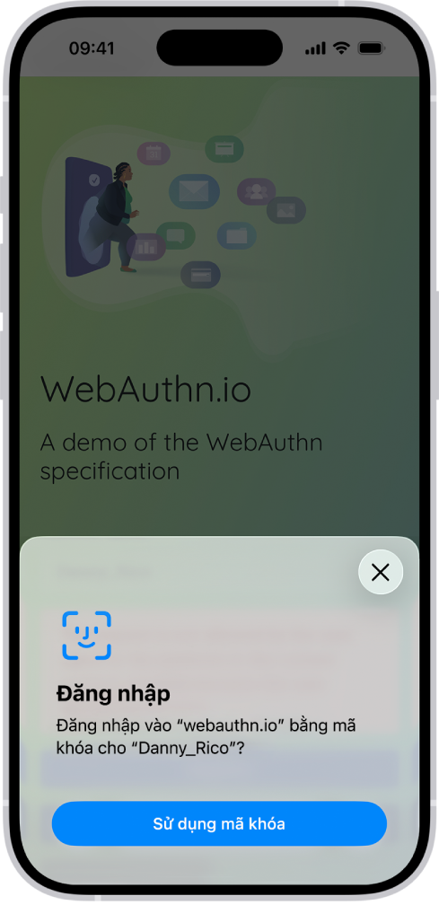 Nửa dưới của màn hình iPhone đang hiển thị tùy chọn sử dụng mã khóa để đăng nhập vào một trang web.