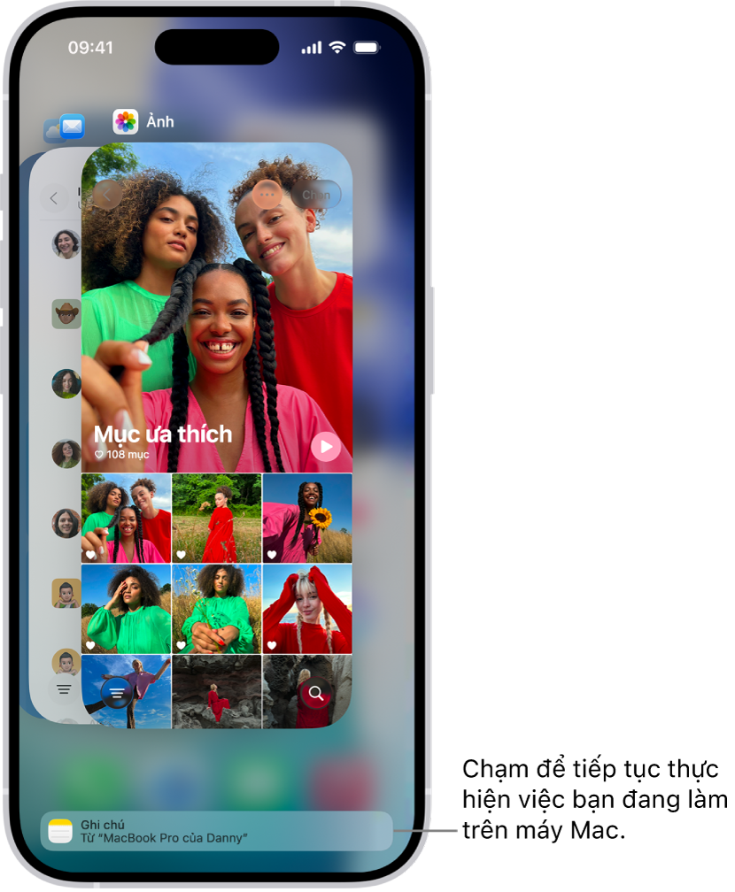 Bộ chuyển đổi ứng dụng trên iPhone đang hiển thị một thông báo handoff ở cuối màn hình.