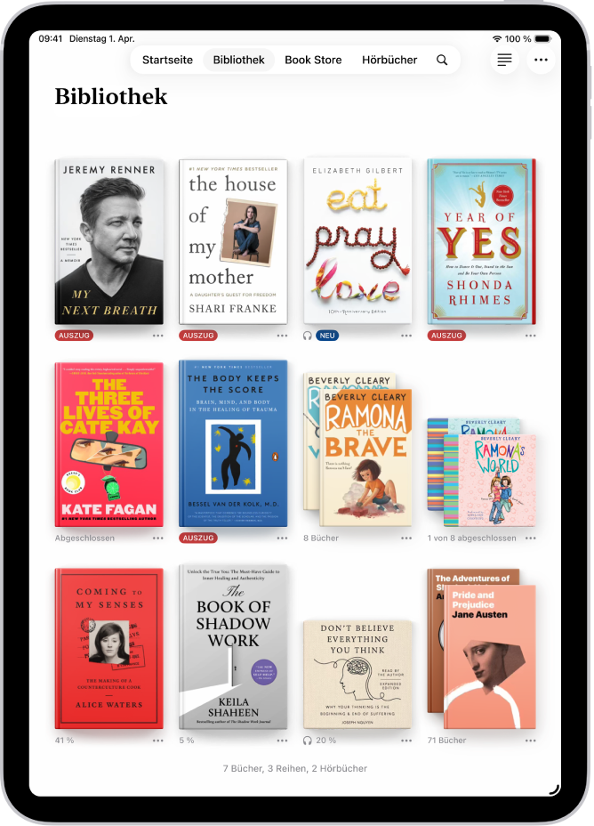 Der Bildschirm „Bibliothek“ in der App „Bücher“.
