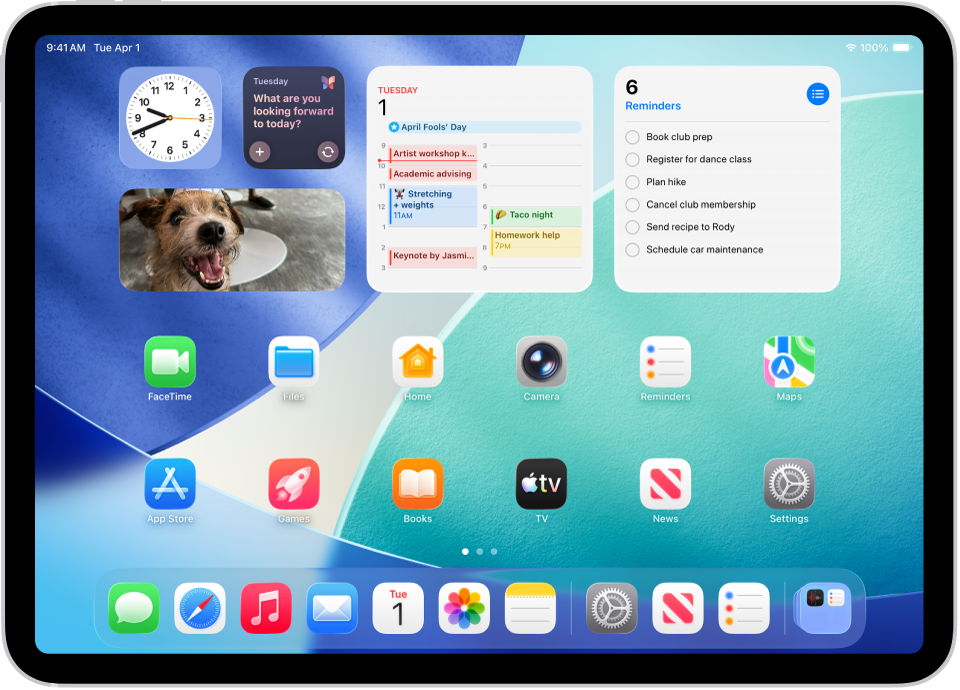 A screenshot showing an example of an iPad Home Screen.