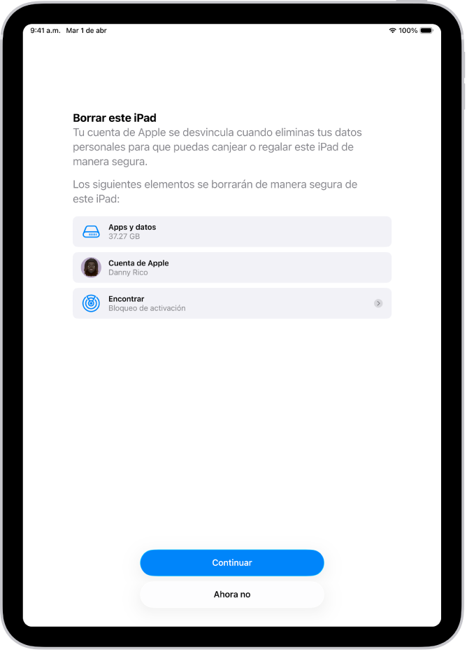 La pantalla Borrar este iPad.