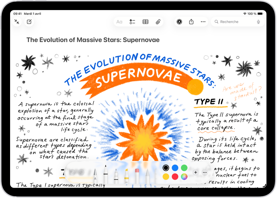 Une note montrant un dessin et des outils d’annotation en bas de l’écran.