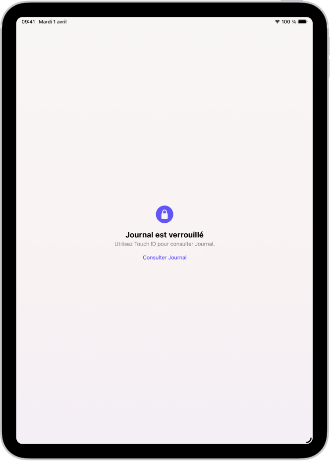 Un écran qui vous invite à utiliser Touch ID pour déverrouiller votre journal.