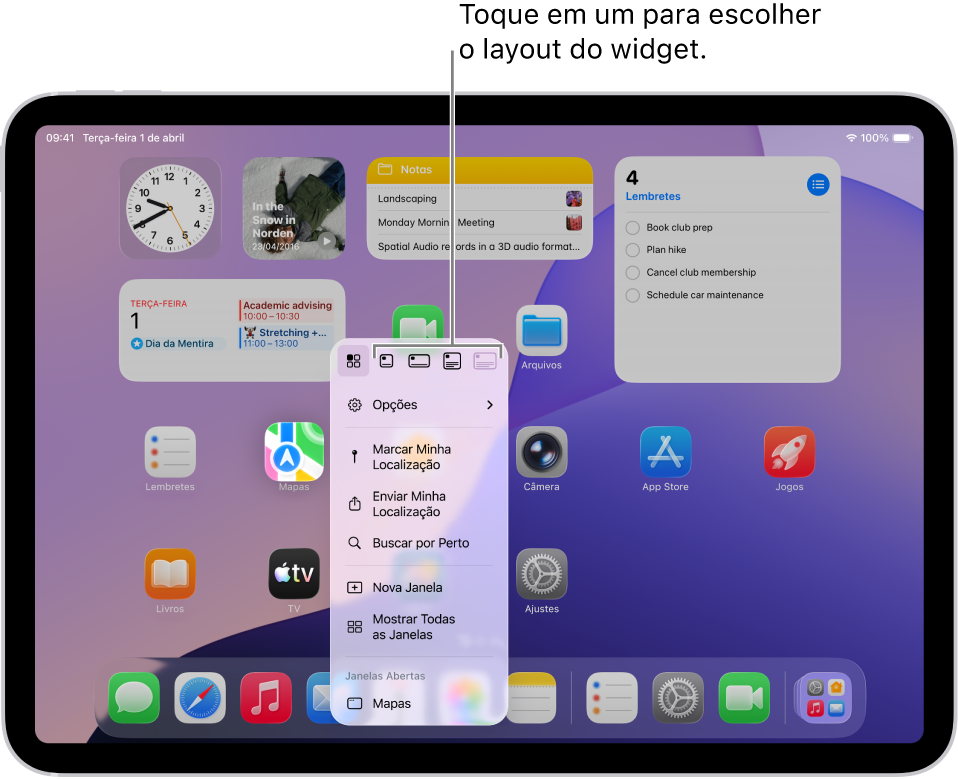 Tela de Início mostrando o menu pop-up de um app sendo usado para transformar o ícone de um app em um widget para o app.